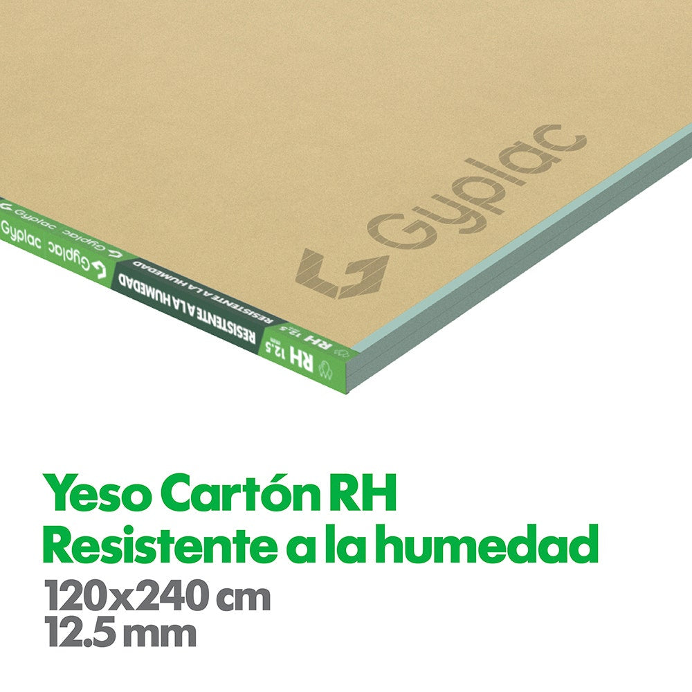 PL. YESO CARTON RH 12.5MM 1.20 X 2.40MT