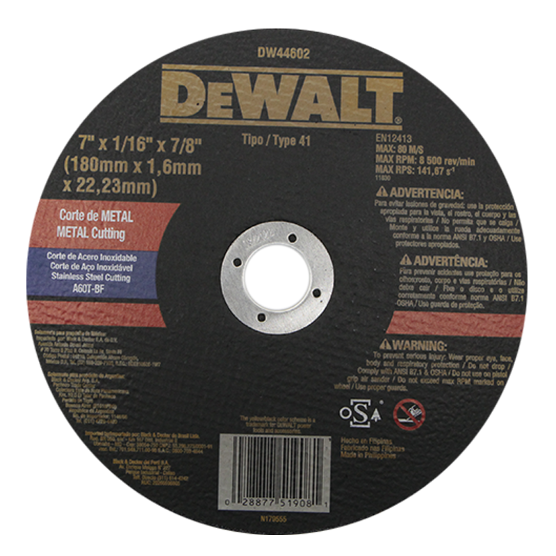 DEWALT DISCO CORTE 7" METAL/INOX 1.6MM DW44602