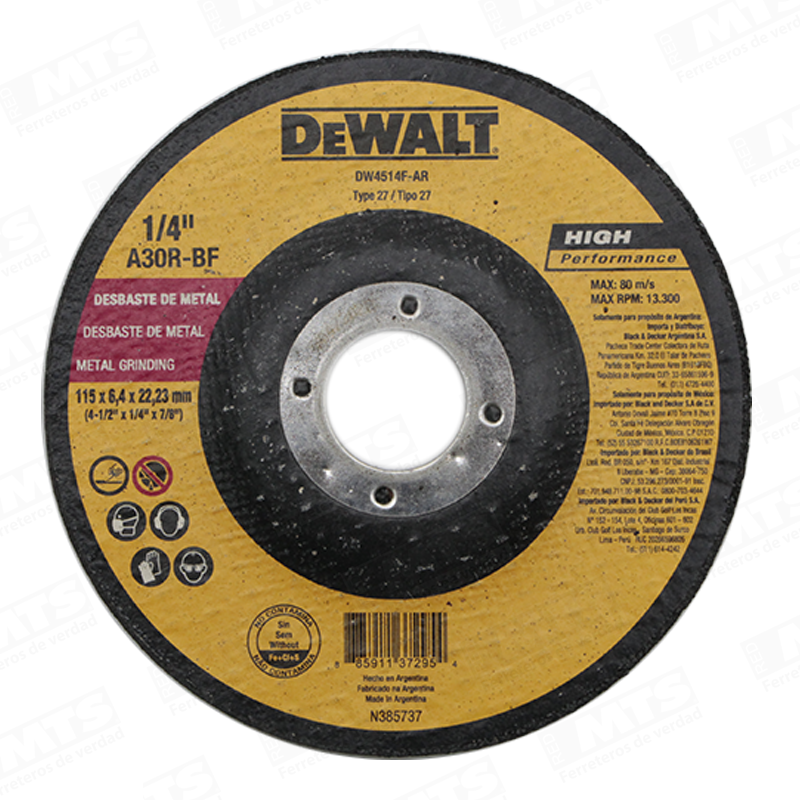 DEWALT DISCO DESB. METAL 41/2"" DW4514F"