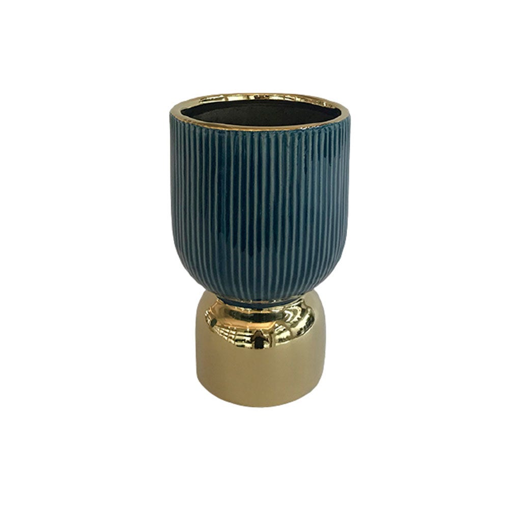 CASA BELLA FLORERO 16X27X16 CM AZUL-DORAD 796-ASDC