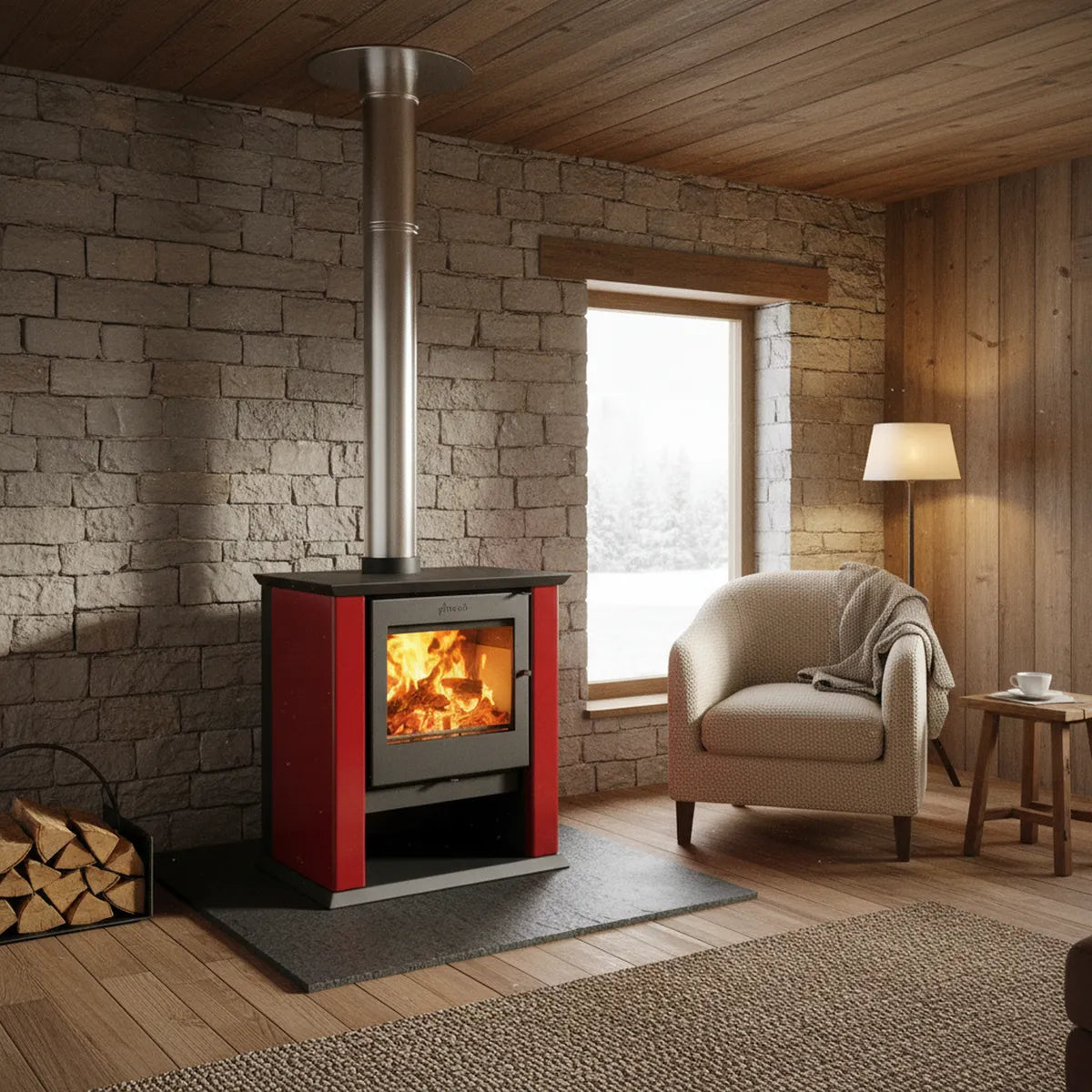 Amesti Estufa a Leña Classic 500 Rojo | 223 m2 Calefacción