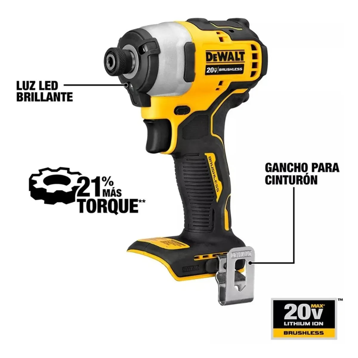 Dewalt Atornillador Impacto 20V + 2 Baterías 2A + Cargador DCF809D2-B2