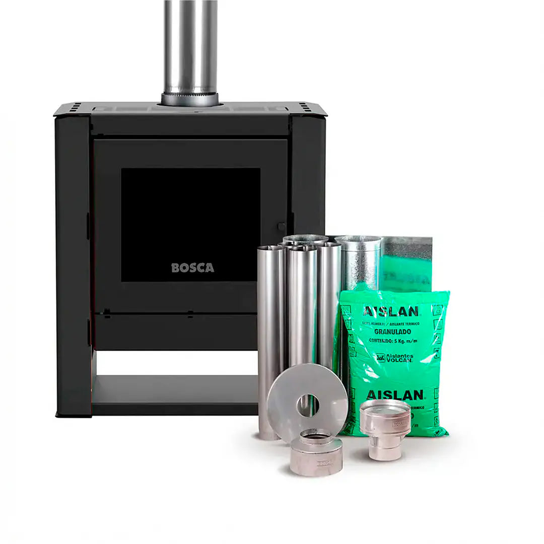 Estufa a Leña Bosca Gold 500 Black Vision Charcoal Hasta 220 m² + Kit Gratis