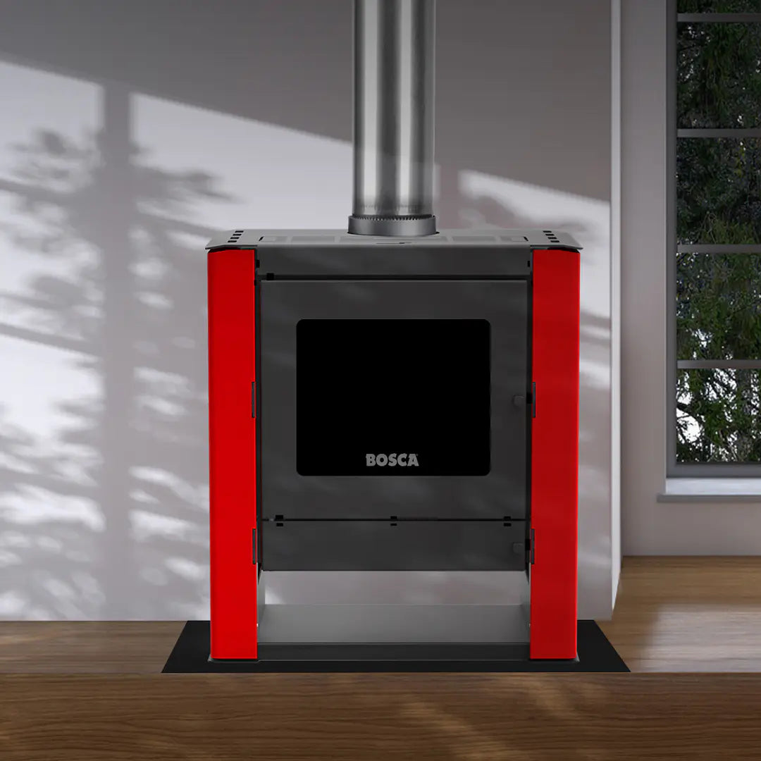 Estufa a Leña Bosca Gold 500 Black Vision Rojo Hasta 220 m² + Kit Gratis