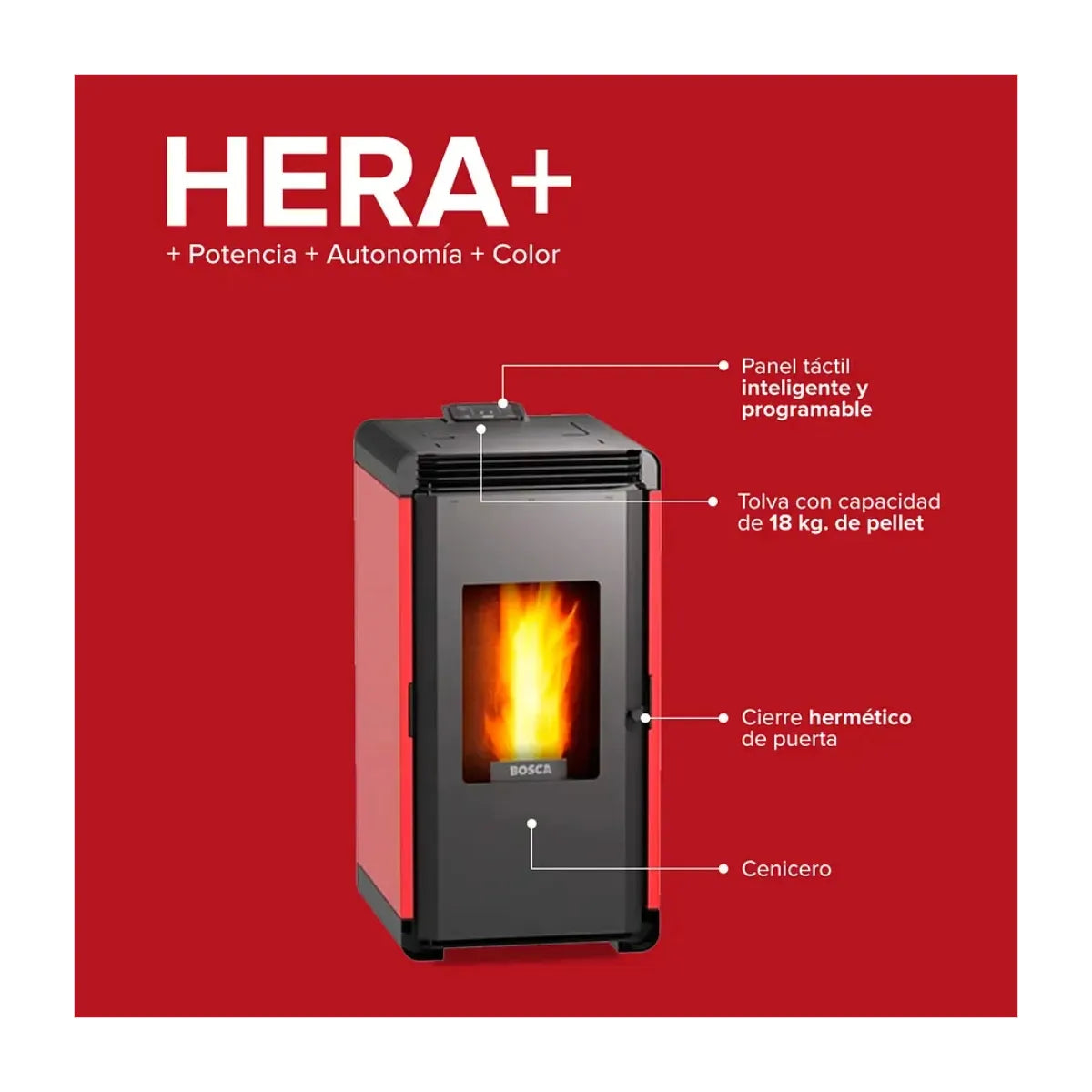 Bosca Estufa a Pellet Hera+ Rojo | 160 m2 Calefacción