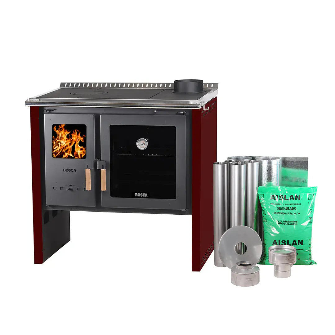 Cocina a Leña Bosca Hestia 90 Burdeo Horno 67 Litros + Kit de Instalación Gratis