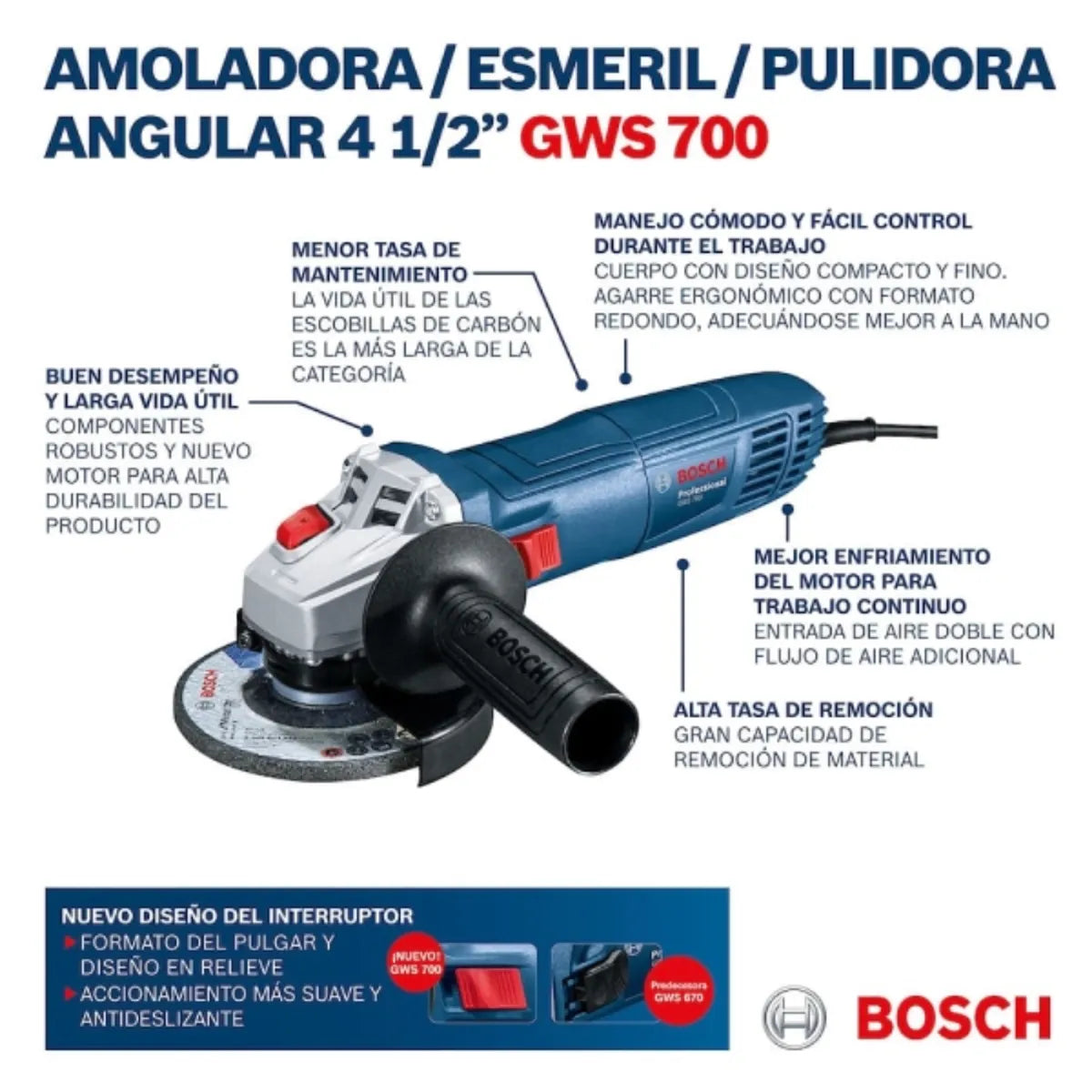 Bosch Esmeril Angular 4-1/2" GWS 700w