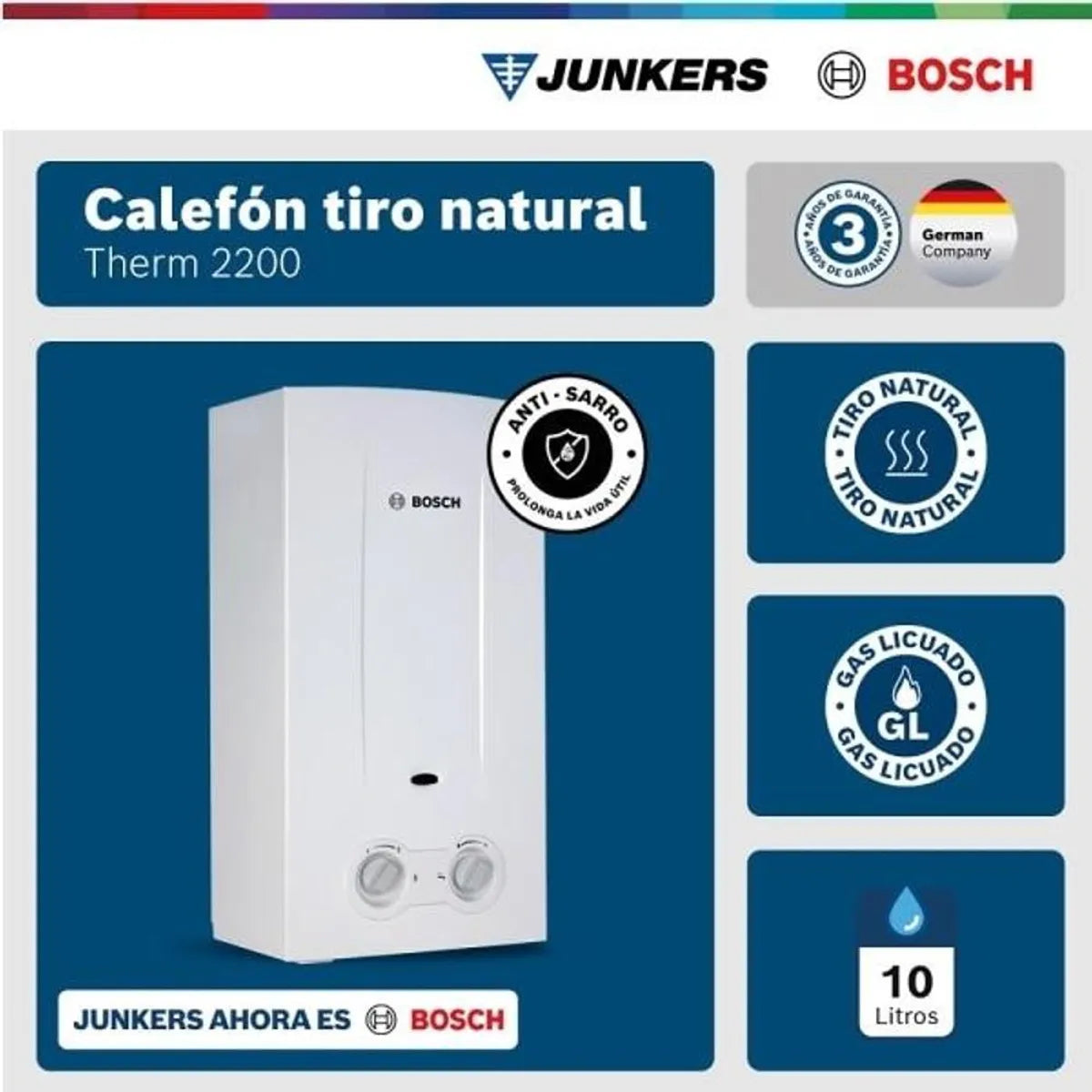 Bosch Calefont Gas Licuado 10 lts Therm 2200 | Tiro Natural