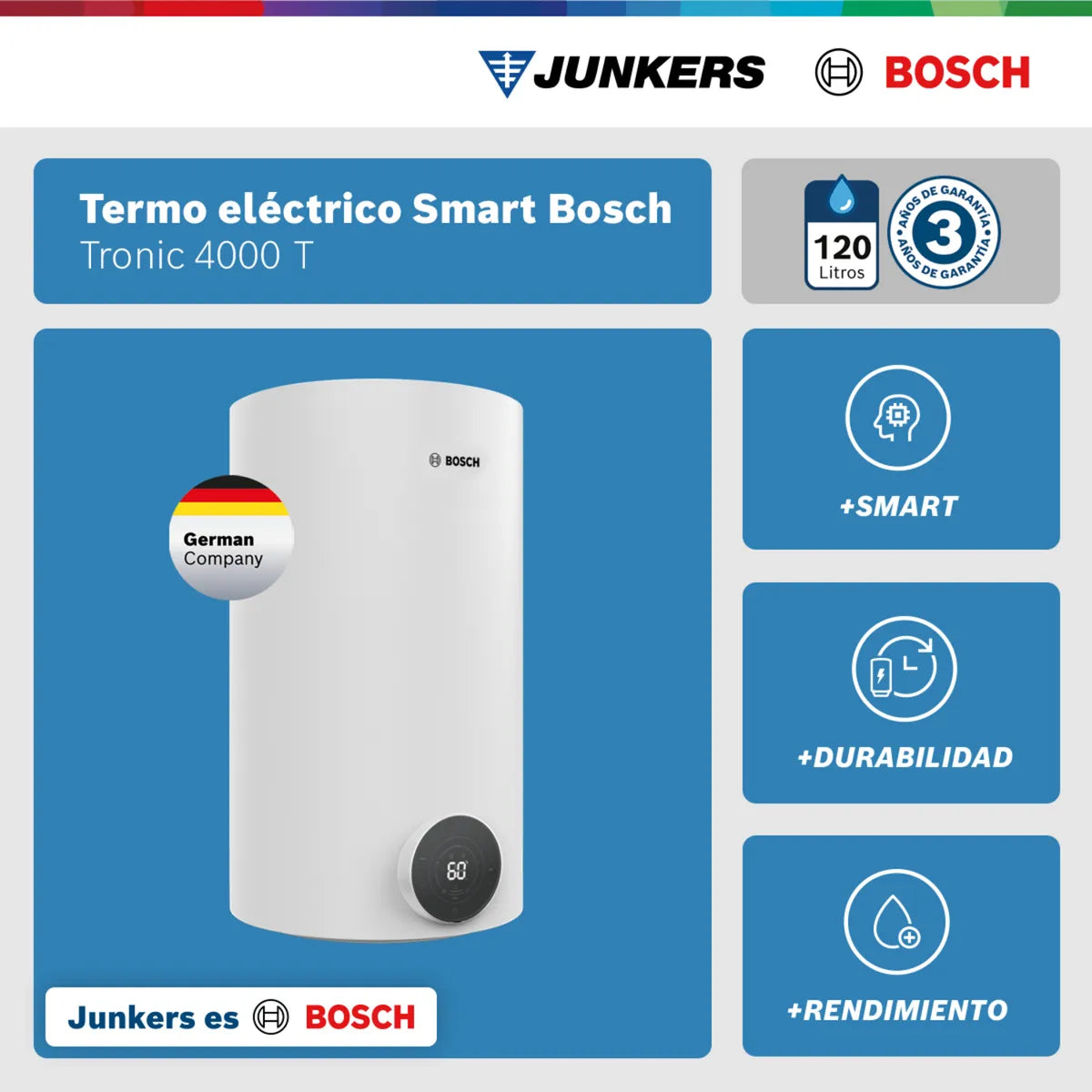 Bosch Termo Eléctrico 100 Lts Tronic 4000T | 5 Funciones Smart