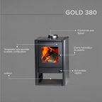 Estufa a Leña Bosca Gold 380 Charcoal Hasta 180 m² + Kit Gratis