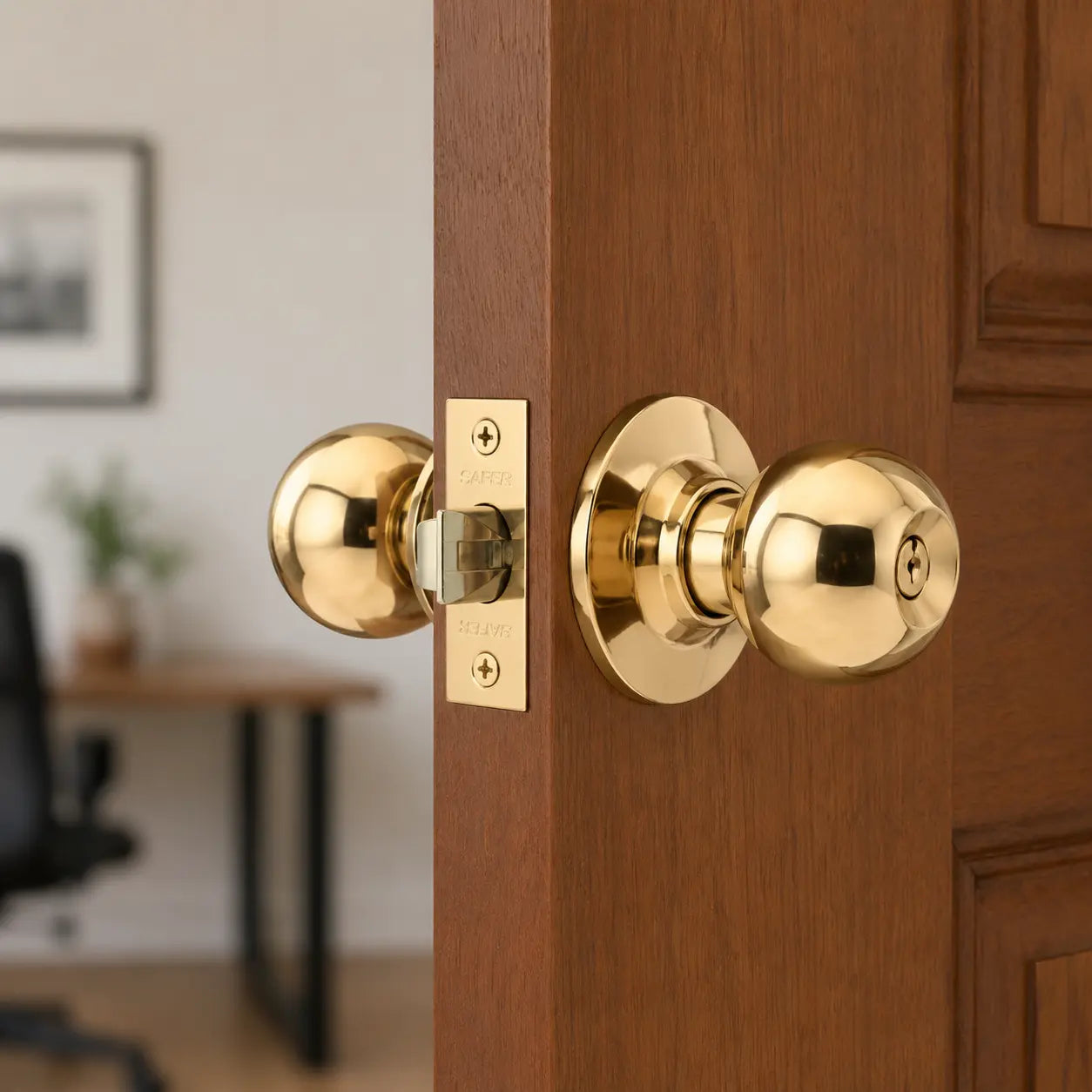 Cerradura Tubular de Pomo Safer 607 Dormitorio/Oficina Bronce Pulido