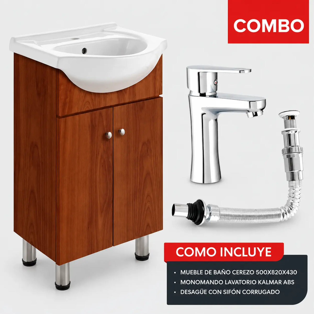 Combo Mueble de Baño Duschy Cerezo 50 cm con Grifería Kalmar