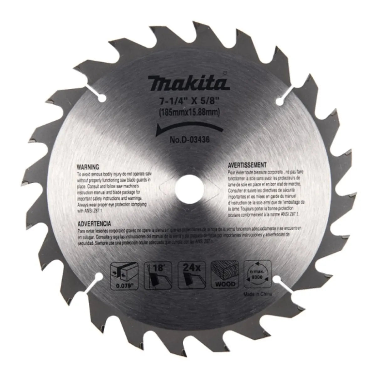 Makita Disco Sierra Madera 7-1/4" 24 Dientes D-03436