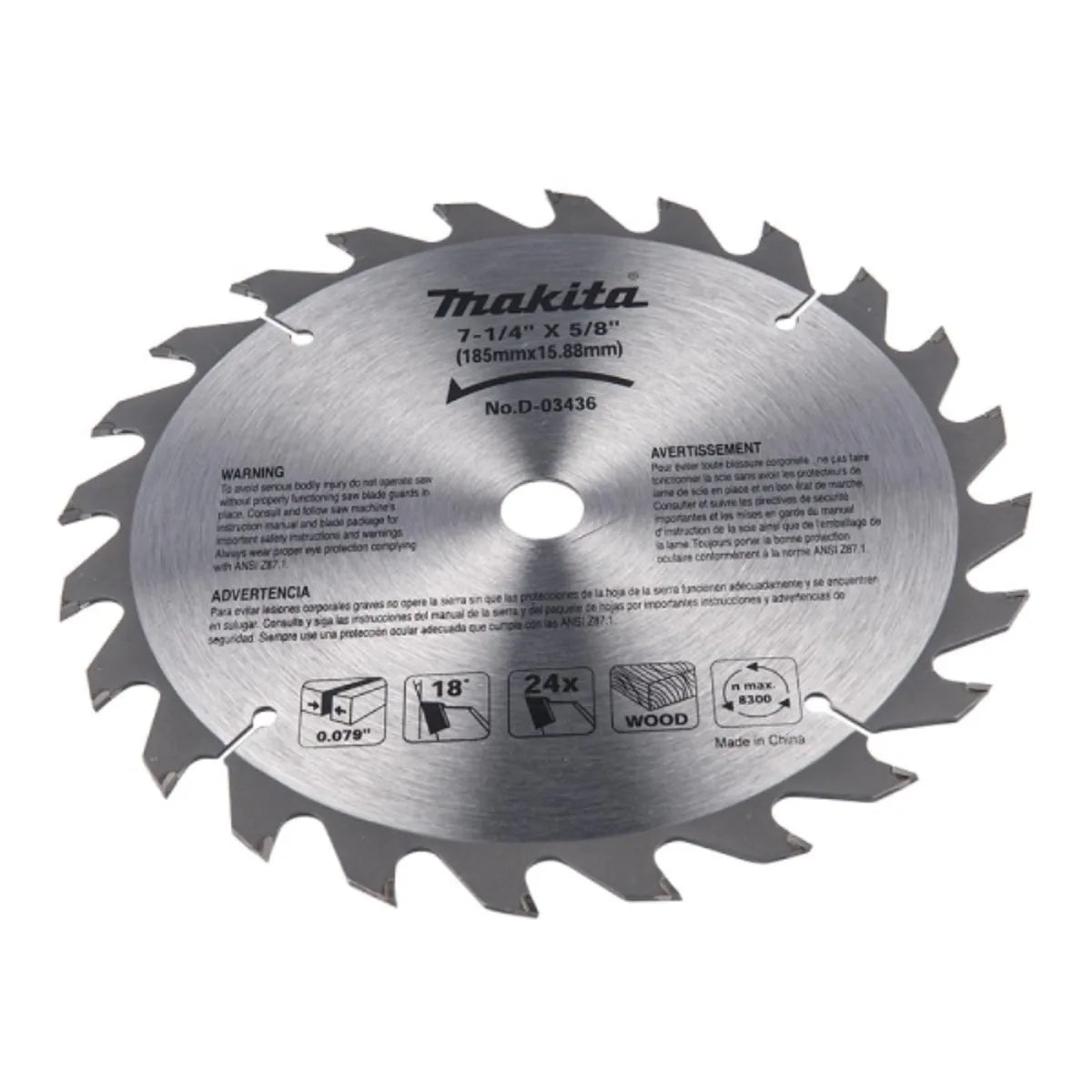 Makita Disco Sierra Madera 7-1/4" 24 Dientes D-03436