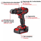 Kit Taladro Percutor Einhell TE-CD 18/40 18V + 64 Accesorios