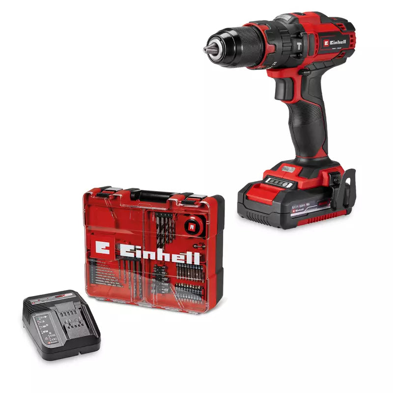 Kit Taladro Percutor Einhell TE-CD 18/40 18V + 64 Accesorios