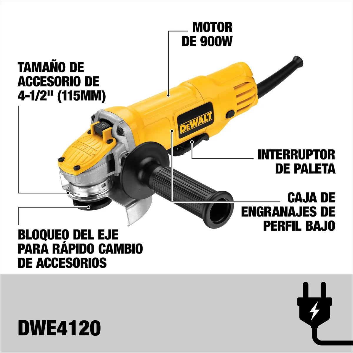 Dewalt Esmeril Angular Eléctrico 4-1/2" 900W DWE4120-B2