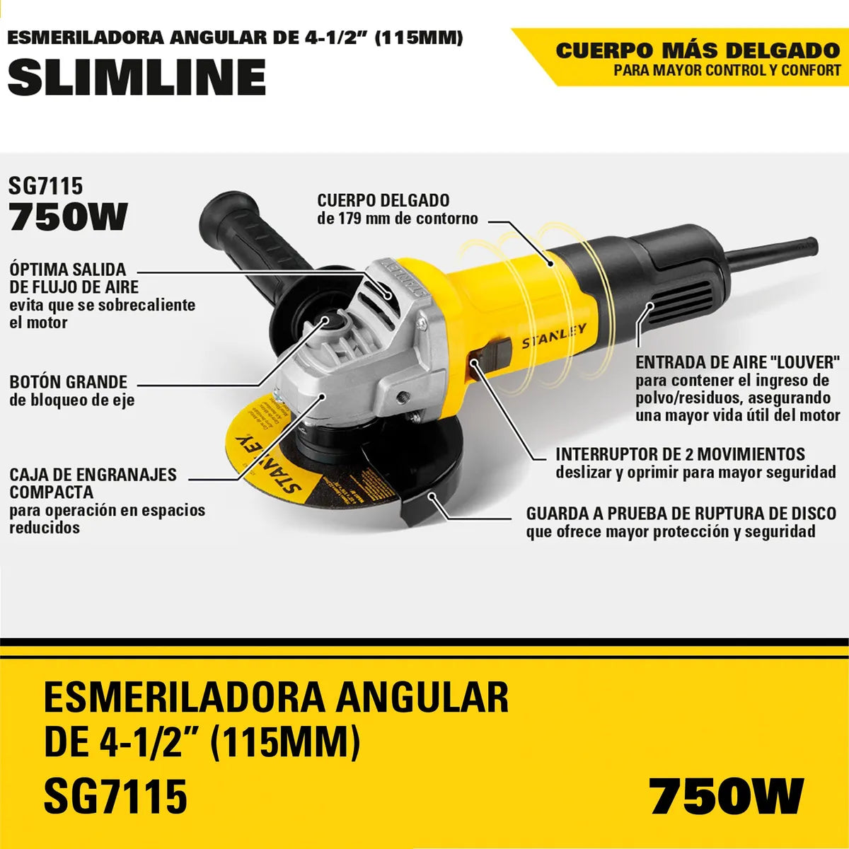 Stanley Esmeril Angular 4-1/2" 750w SG7115