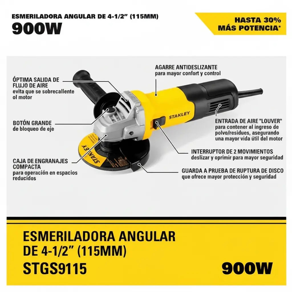 Stanley Esmeril Angular 4-1/2" 900w STGS9115-B2C