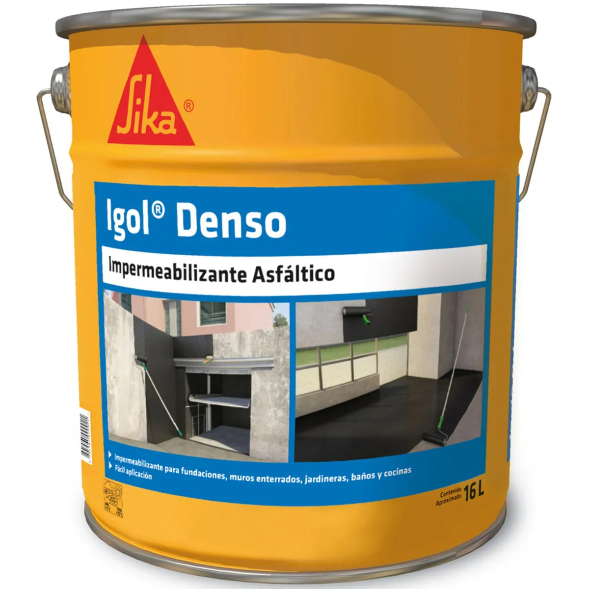 Sika Igol Denso Pintura Impermeabilizante Asfáltico Tineta 16 lts