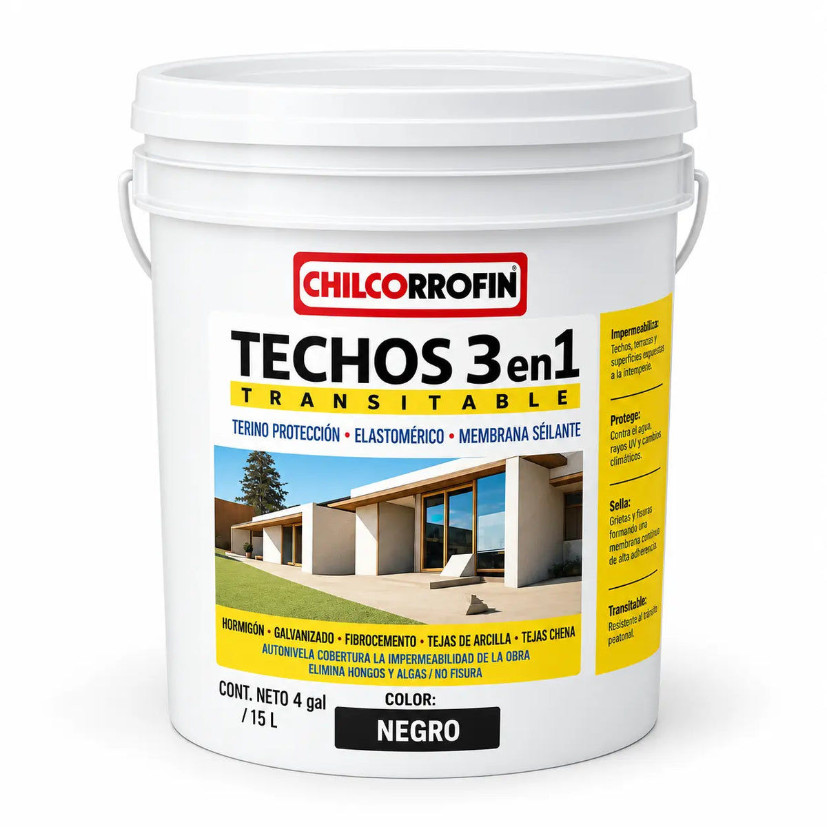 Impermeabilizante Chilcorrofin Techos 3 en 1 Negro 4 Galones
