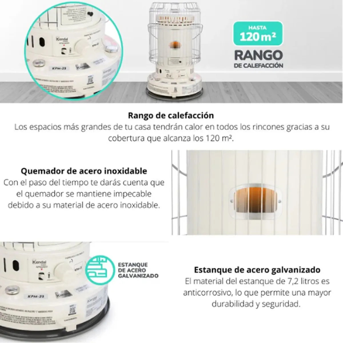 Kendal Estufa a Kerosene KPM-23 Blanco | Calefacción 120 m2