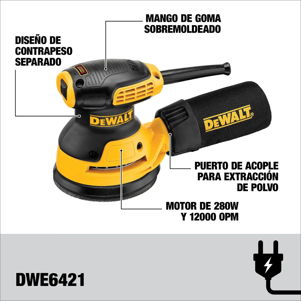 Dewalt Lijadora De Palma Eléctrica Roto Orbital 275W DWE6421