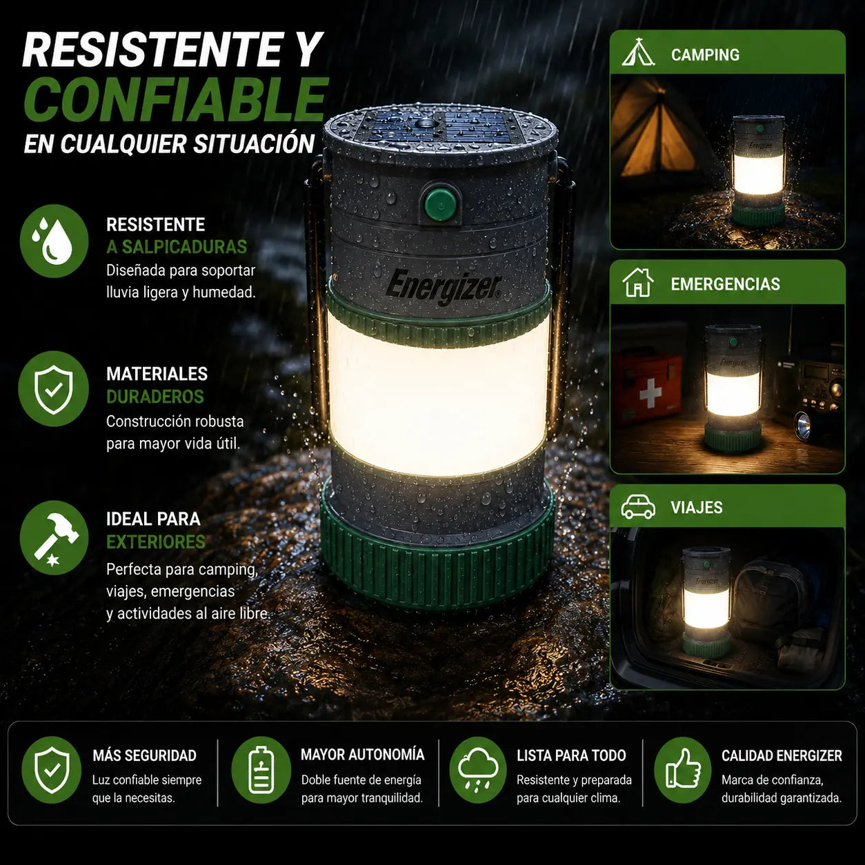 Linterna Farol Solar Híbrida Energizer 500 Lúmenes