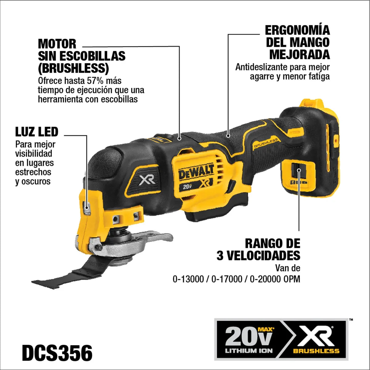 Dewalt Multi Herramienta 3 Velocidades Sin Batería 20v DCS356B
