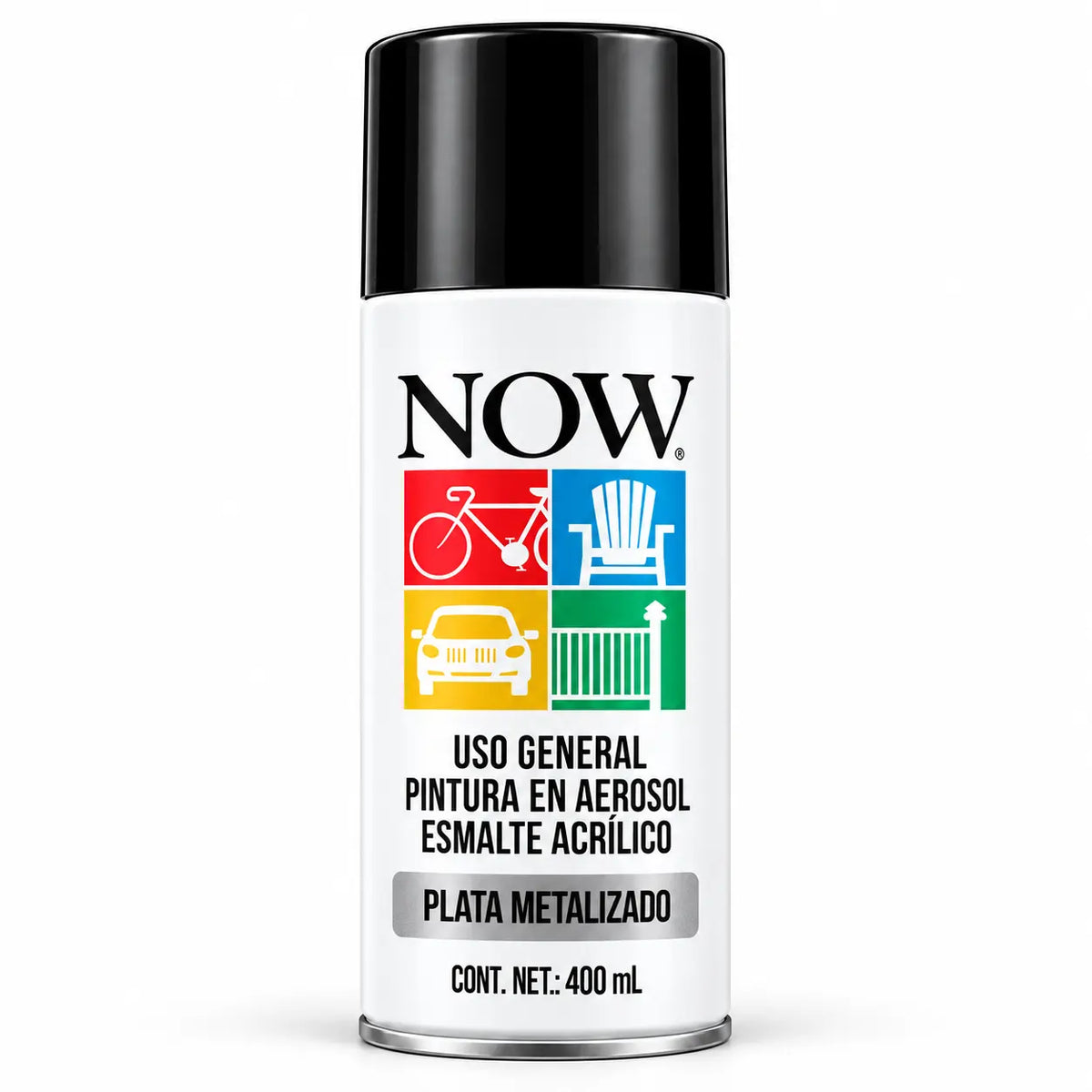 Pintura Spray Acrílica NOW Plata Metalizado 400 ml