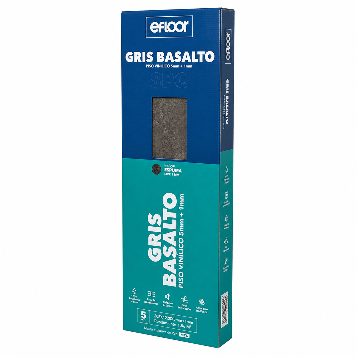 Piso Vinílico SPC Efloor Gris Basalto 5 mm con Manta 1,86 m²
