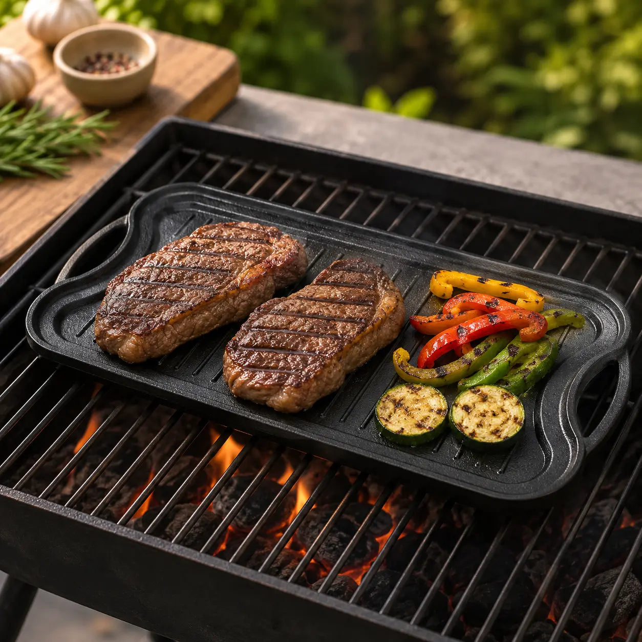 Plancha Grill Reversible Quincho BBQ 50 x 27 cm Fierro Fundido