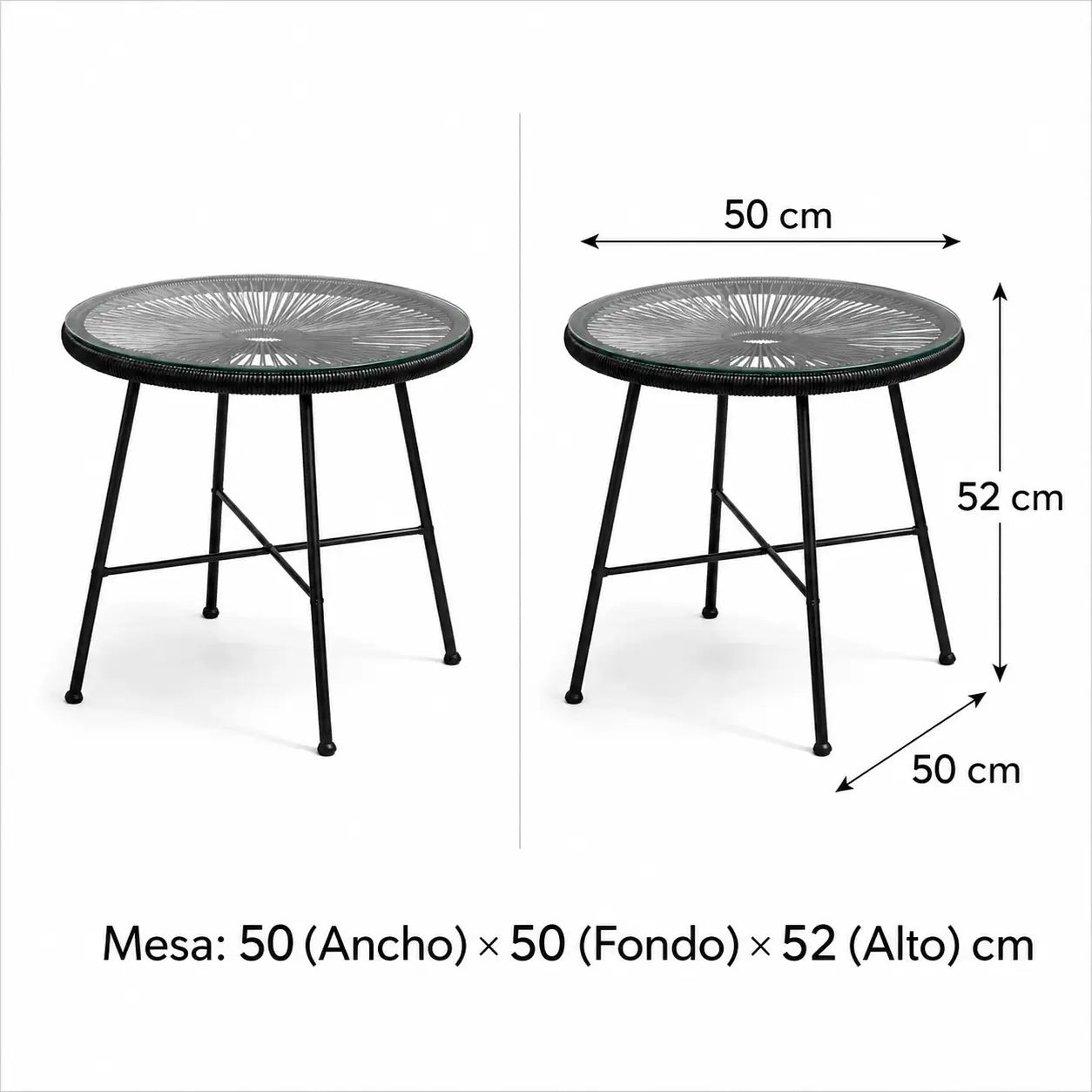 Set de Terraza 3 Piezas Tipo Acapulco Negro con Mesa Redonda