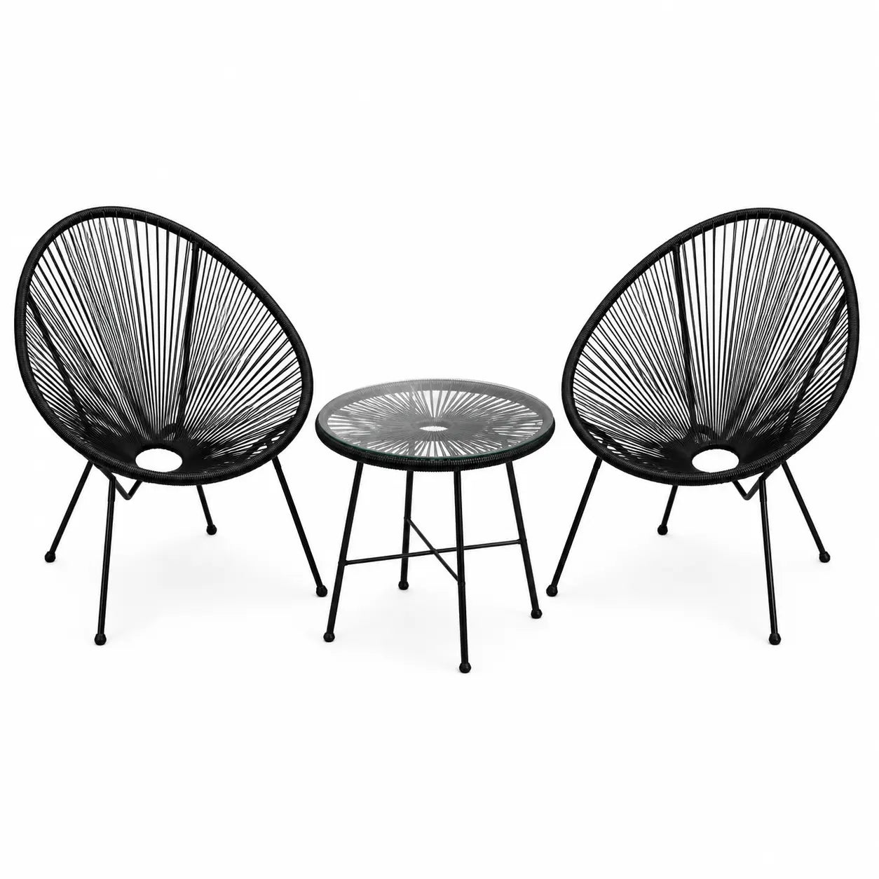 Set de Terraza 3 Piezas Tipo Acapulco Negro con Mesa Redonda