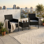 Set de Terraza 3 Piezas Ratán Sintético Negro con Cojines