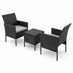 Set de Terraza 3 Piezas Ratán Sintético Negro con Cojines