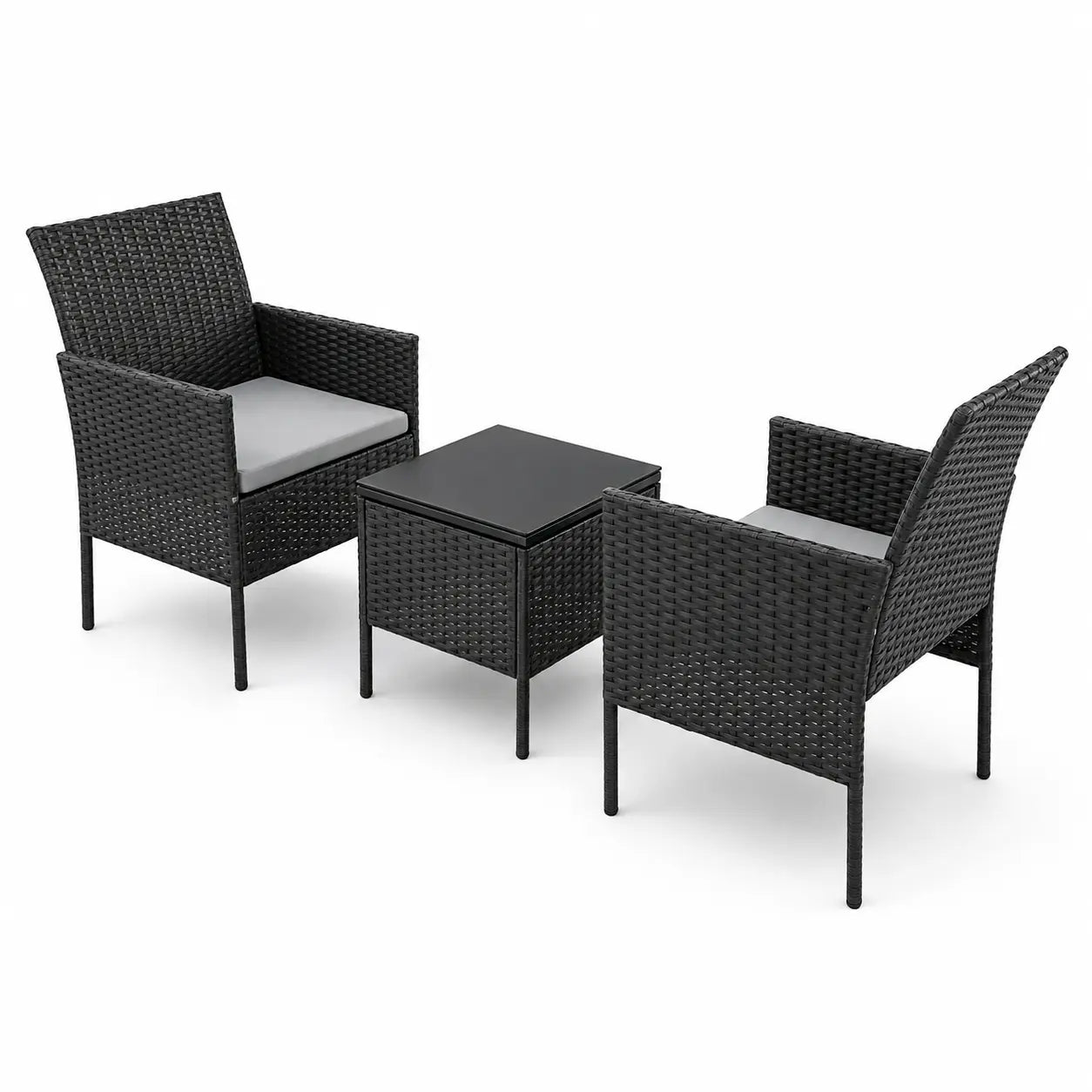 Set de Terraza 3 Piezas Ratán Sintético Negro con Cojines