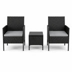 Set de Terraza 3 Piezas Ratán Sintético Negro con Cojines
