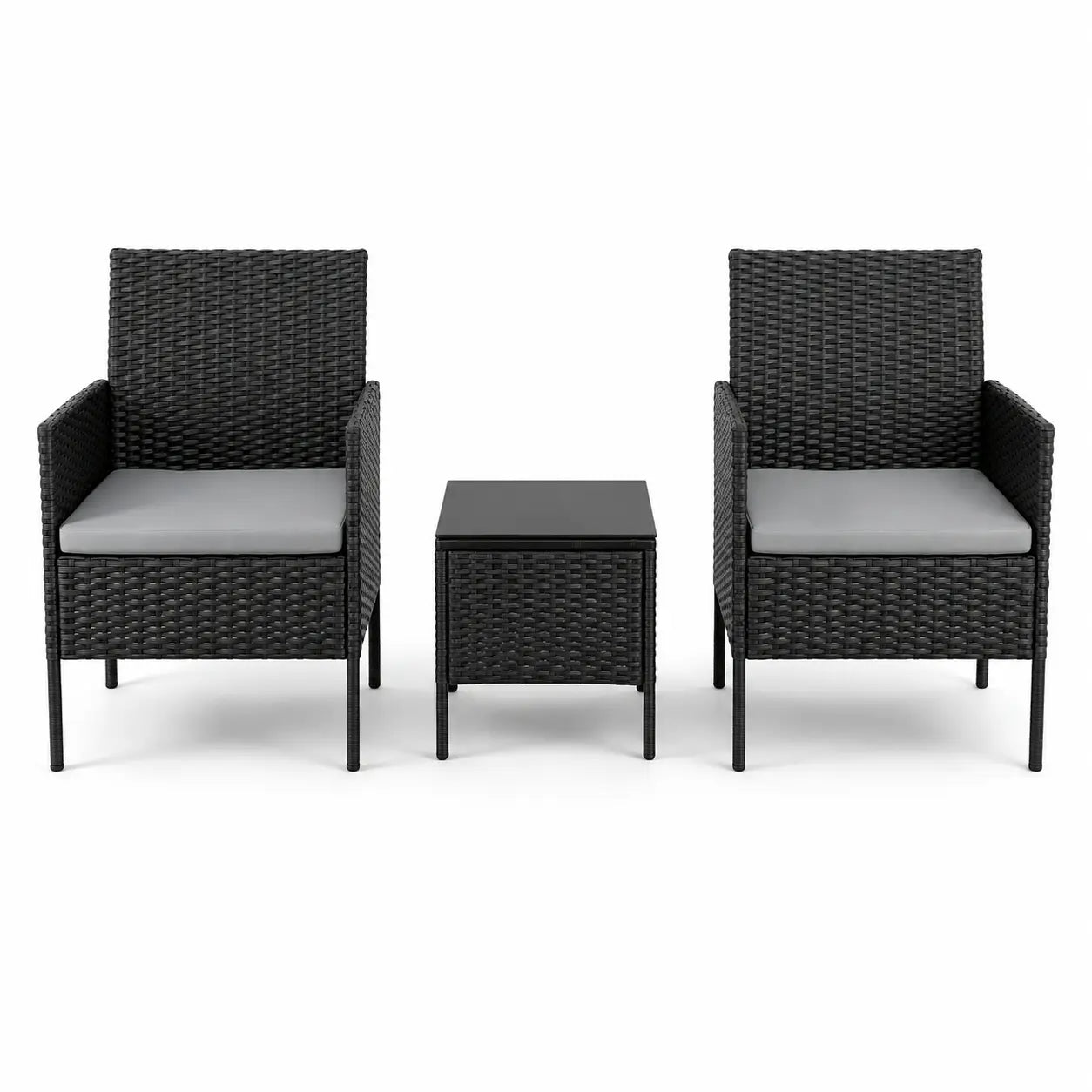 Set de Terraza 3 Piezas Ratán Sintético Negro con Cojines