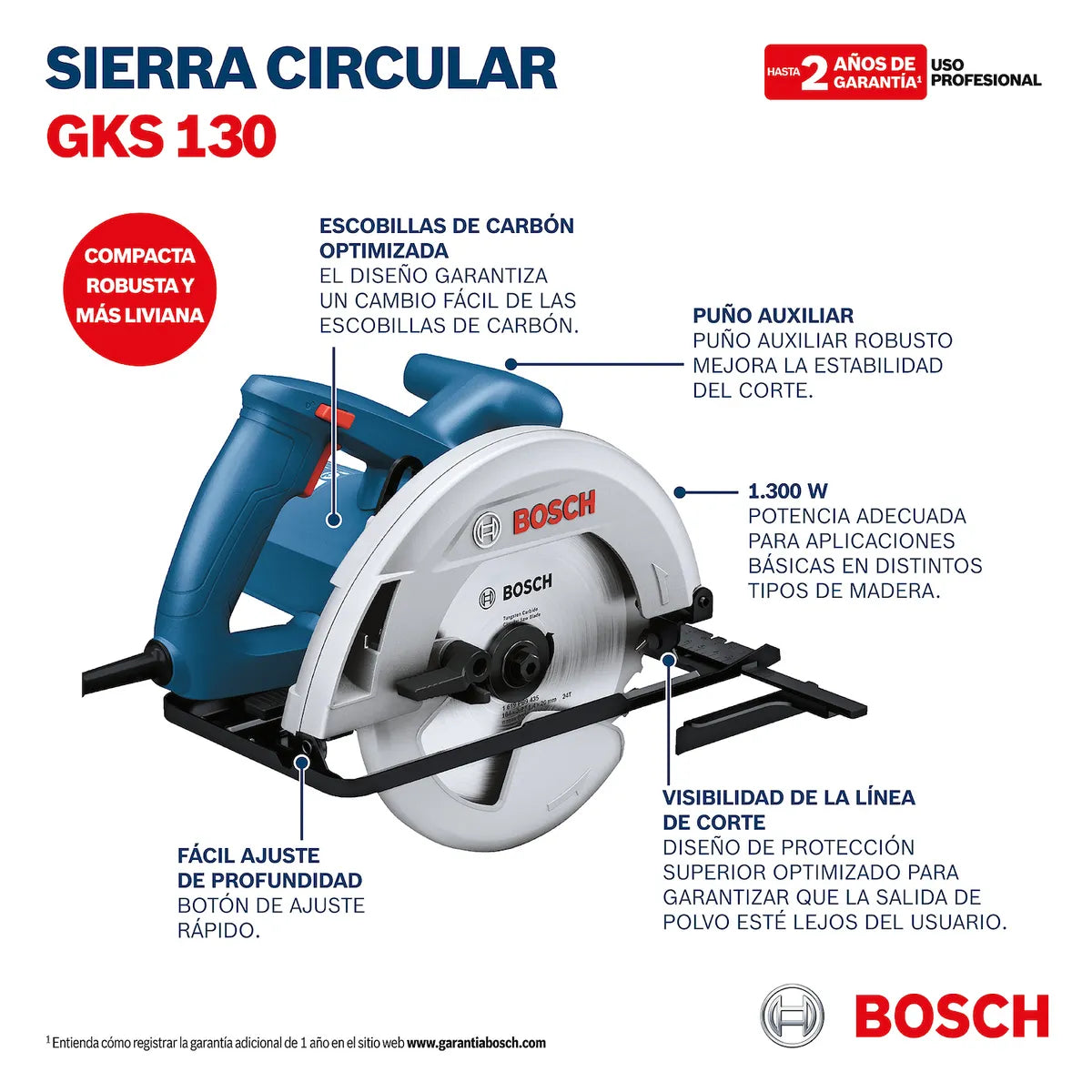 Bosch Sierra Circular 1300w GKS 130B + Disco 24 Dientes
