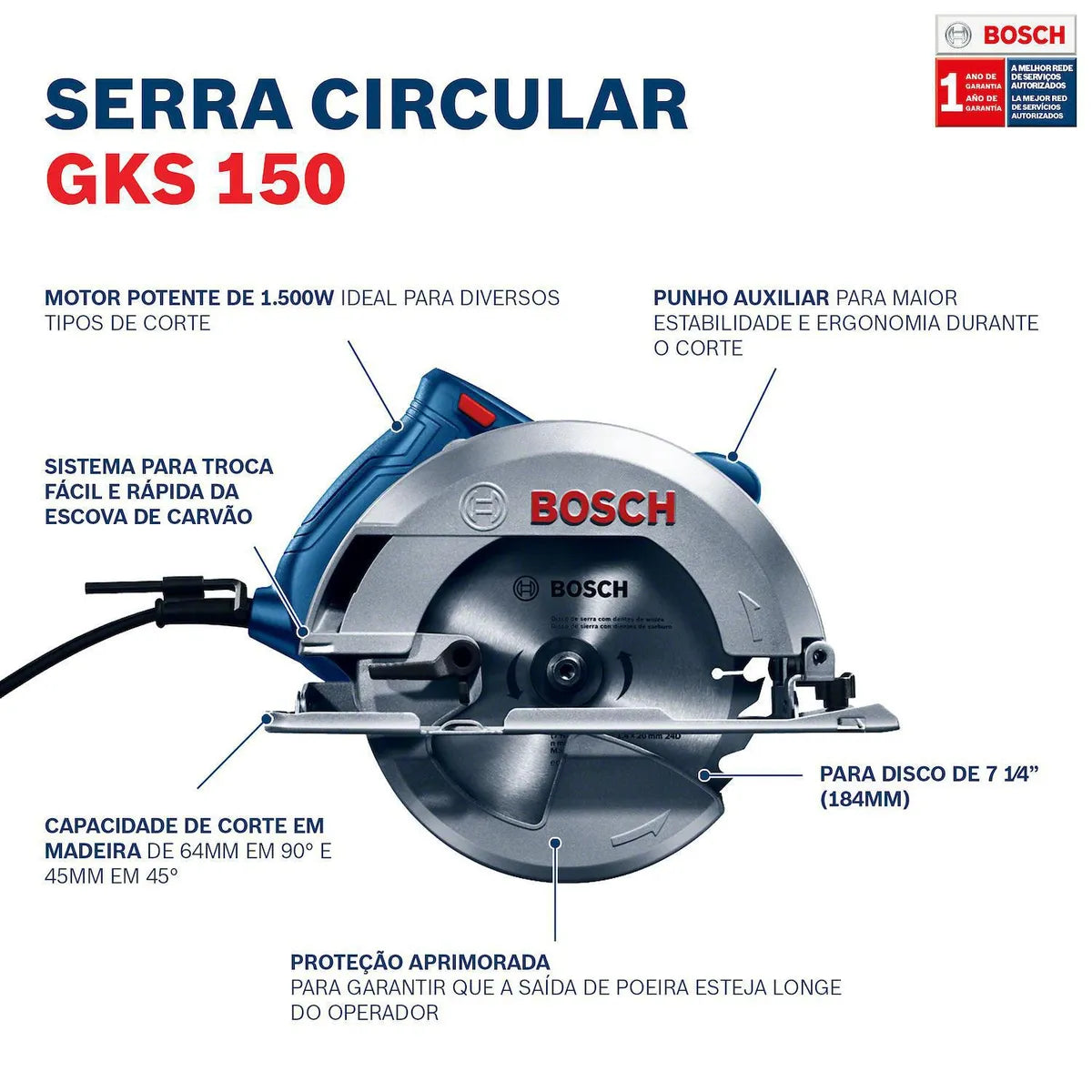 Bosch Sierra Circular 7-1/4" 1500w GKS 150 + Disco 24 Dientes