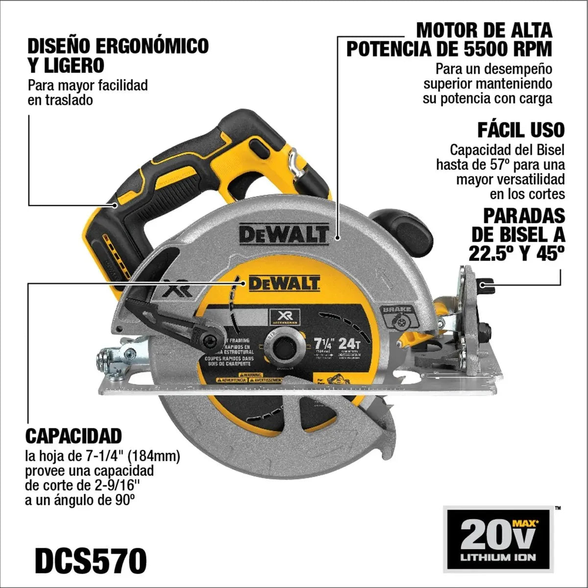 Dewalt Sierra Circular 7-1/4" 20v DCS570B