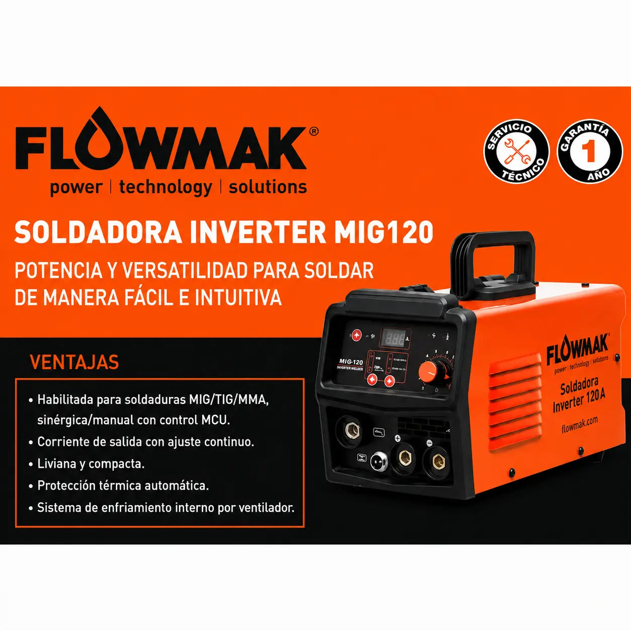 Soldadora Inverter Flowmak MIG-120 120 A Multiproceso 220 V