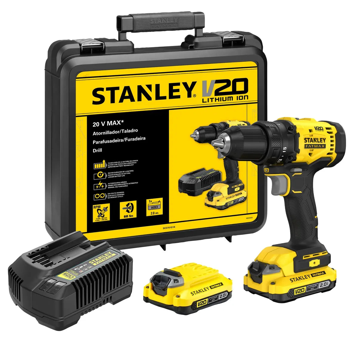 Stanley Taladro Rotación 20v SCD701D2K-B2 | 2 Baterías+Cargador