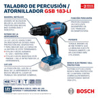 Bosch Taladro Percutor Atornillador GSB 183 Li + 2 Baterías y Cargador