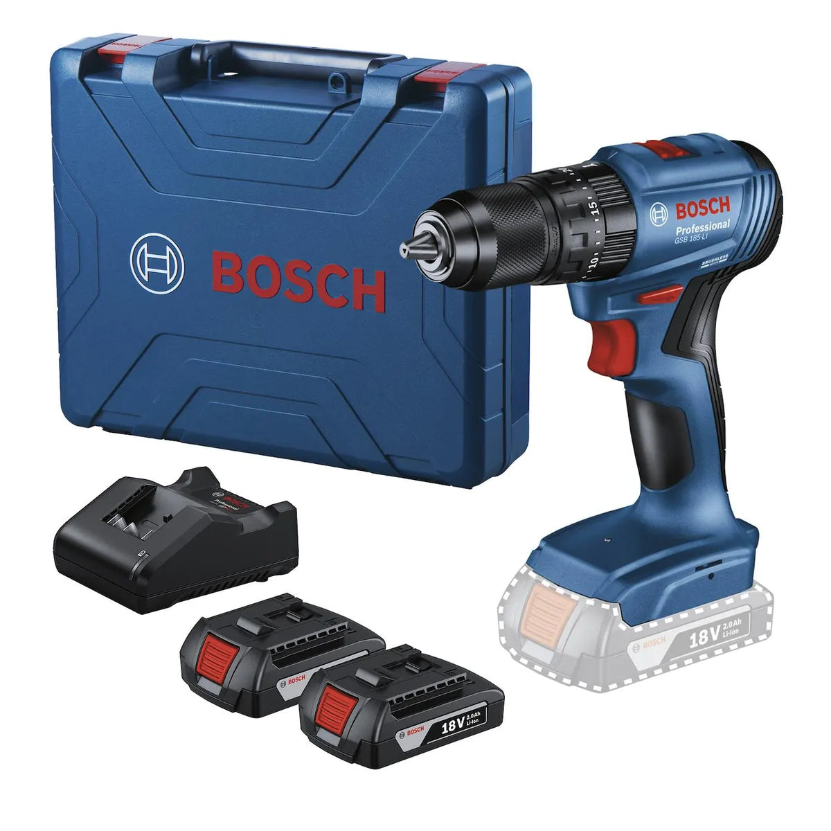 Bosch Taladro Percutor Inalámbrico 18v GSB 185 + 2 Baterías y Cargador