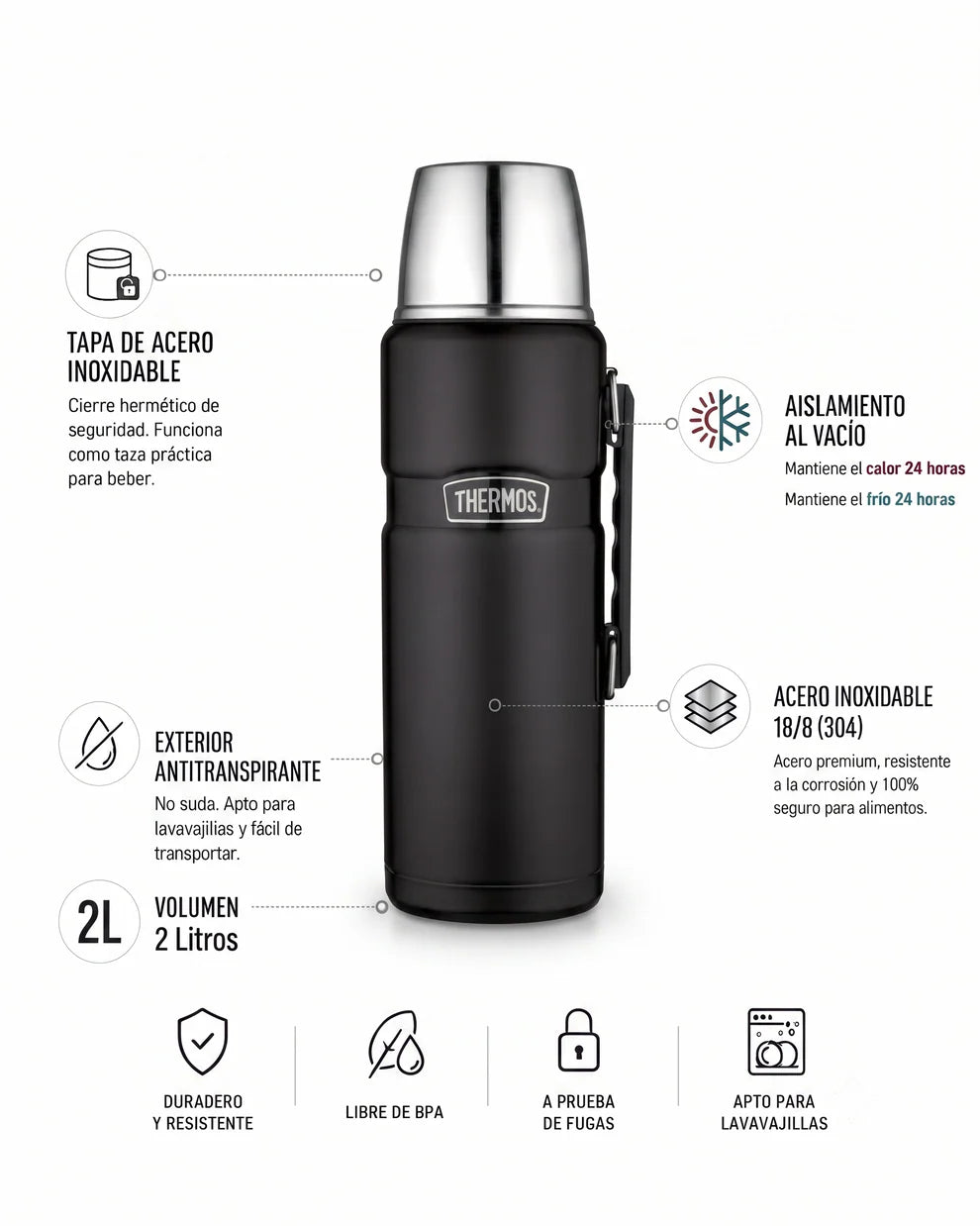 Termo para Líquidos Thermos King Negro 2 Litros