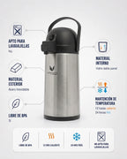 Termo Sifón Thermos de Vidrio 1,5 Litros Color Acero
