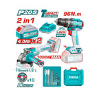 Kit Taladro Percutor 96Nm y Esmeril Angular Total 20V