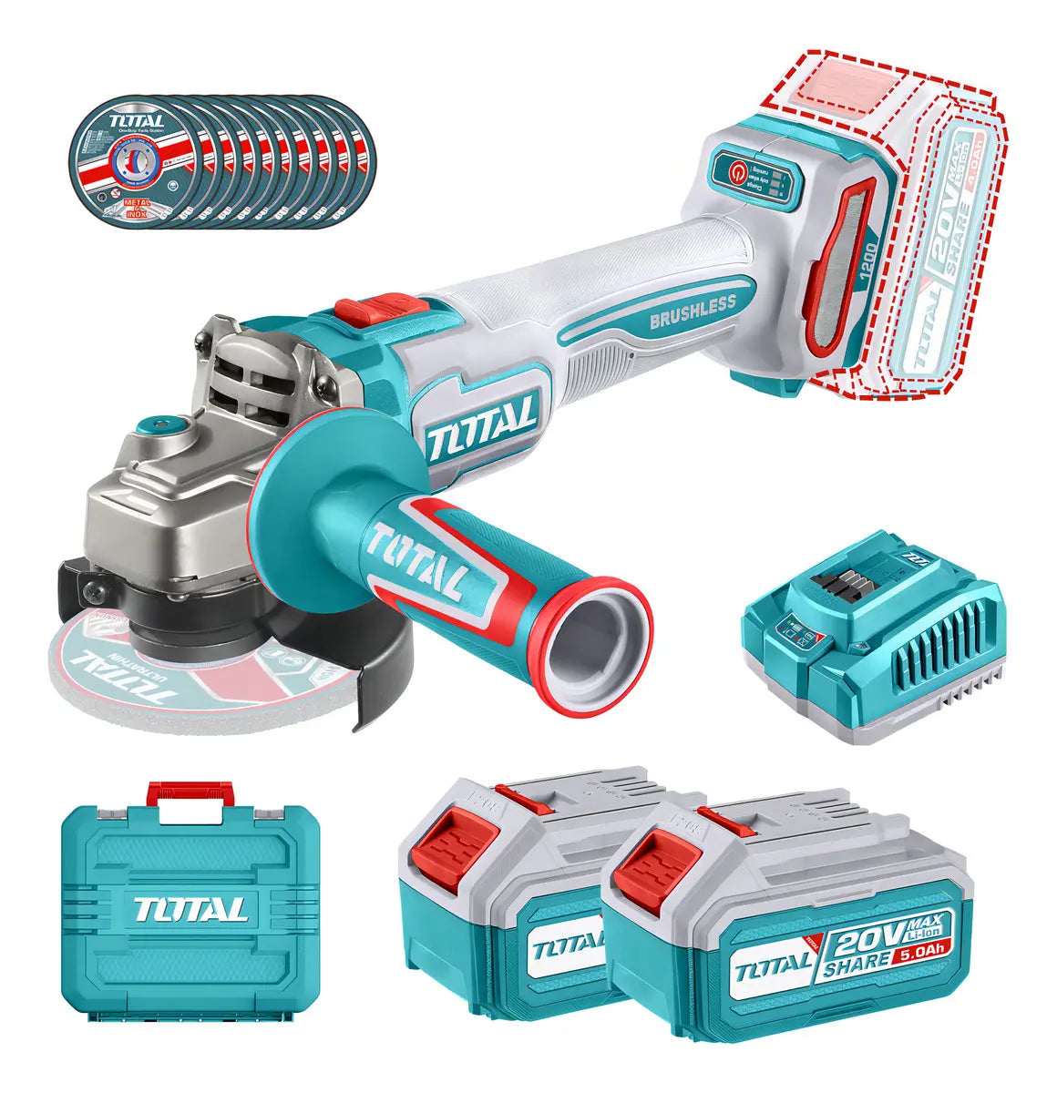 Esmeril Angular Inalámbrico Total TAGLI2211532 20V 115mm 1200W